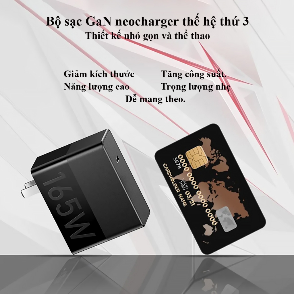 Bộ sạc cáp nubia red magic 165w galium nitride chính hãng,  Type C (Red Magic 8 Pro, 8S Pro ,9 Pro, 