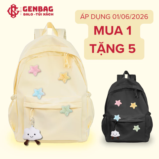 Balo sao vàng GENBAG balo thời trang nữ đi học đi chơi vải dù trượt nước vừa laptop 14,5 inch BL05