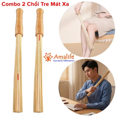Combo 2 Chổi Tre Mát Xa, 2 Gậy Massage Bằng Tre Tự Nhiên Thư Giãn Toàn Thân Cơ Thể Giãn Cơ Chính Hãng Amalife