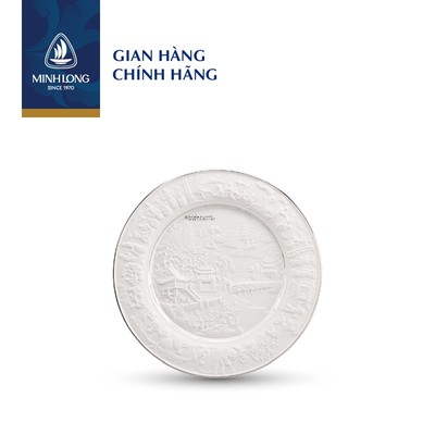 Dĩa Sứ, Dĩa Trưng Bày Sứ Cao Cấp Minh Long - Phù Điêu - Đất Nước - Chỉ Bạch Kim