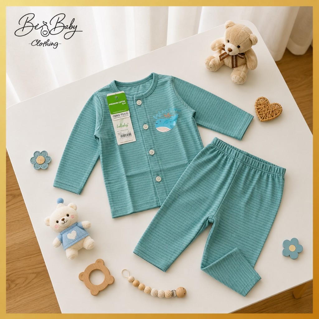 [0-1M] Bộ Dài Tay Sơ Sinh Họa Tiết Chim Màu Xanh Cho Bé - Lullaby (Bơ Baby)