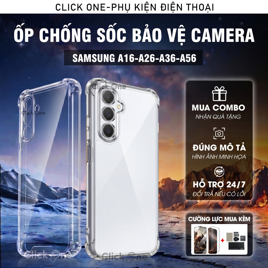Ốp lưng Samsung A56, A26, A36, A16 silicon dẻo trong chống sốc 4 cạnh có bảo vệ camera | ỐP LƯNG CHỐNG SỐC - Clickone