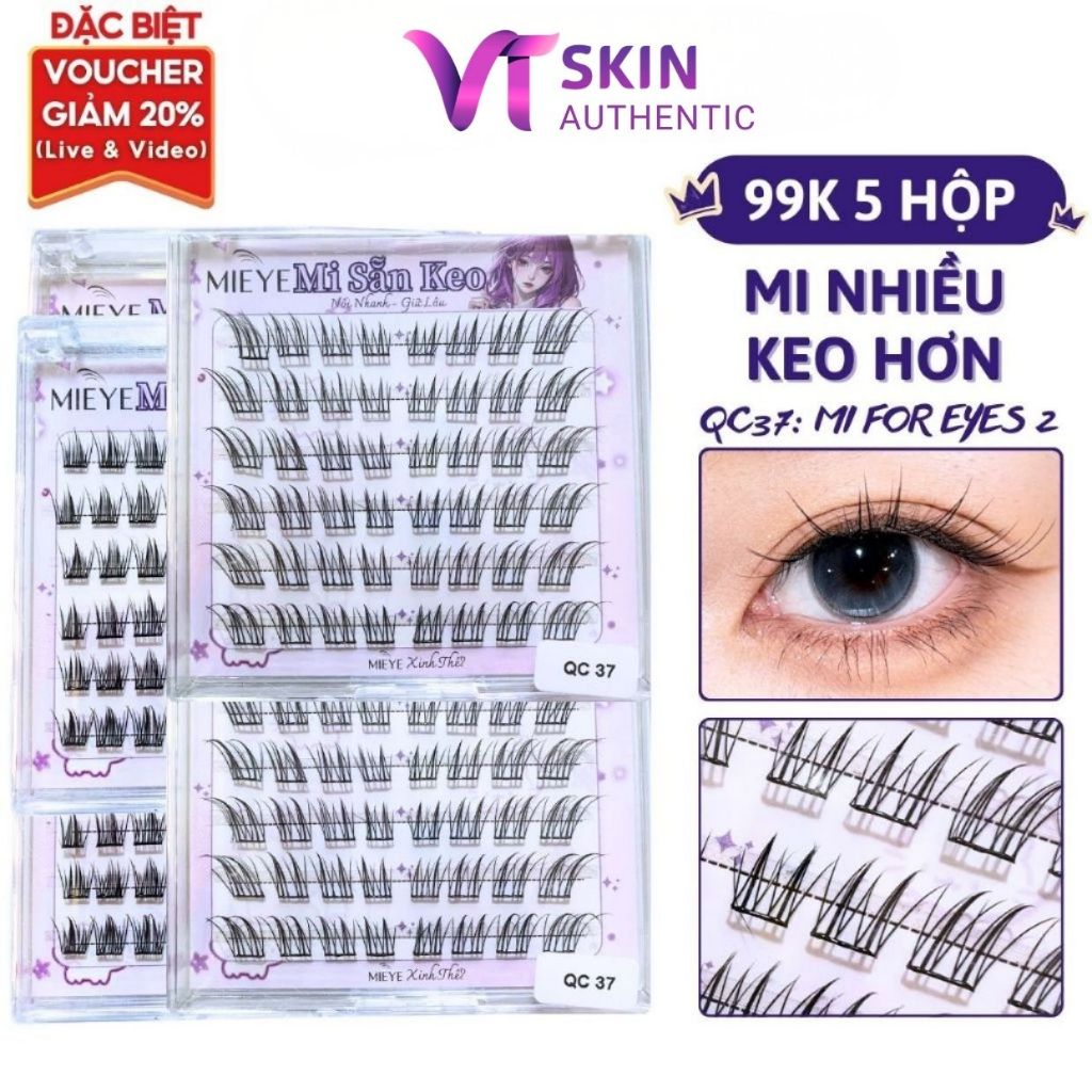 Lông Mi Giả SẴN KEO 99K/5 hộp, Mẫu Mi For Eyes, Có Thể Tái Sử Dụng Mềm Mại Tự Nhiên