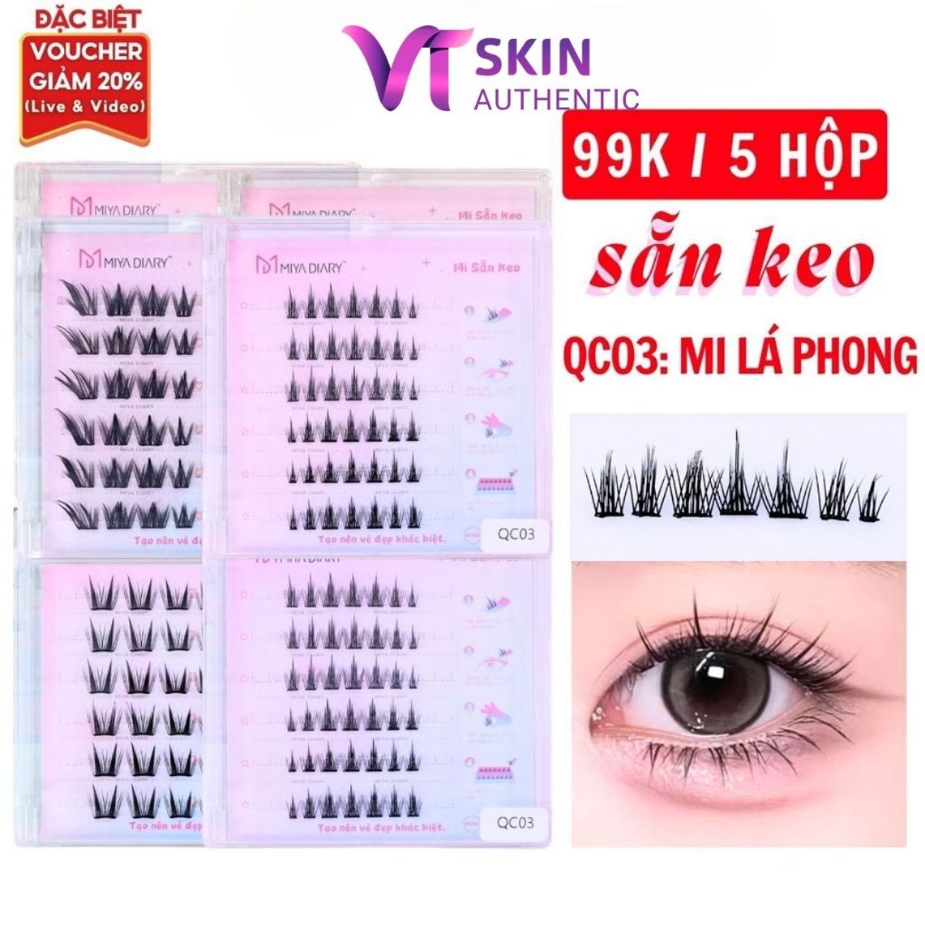 Lông Mi Giả SẴN KEO 99K/5 hộp, Mẫu Mi Lá Phong, Có Thể Tái Sử Dụng Mềm Mại Tự Nhiên