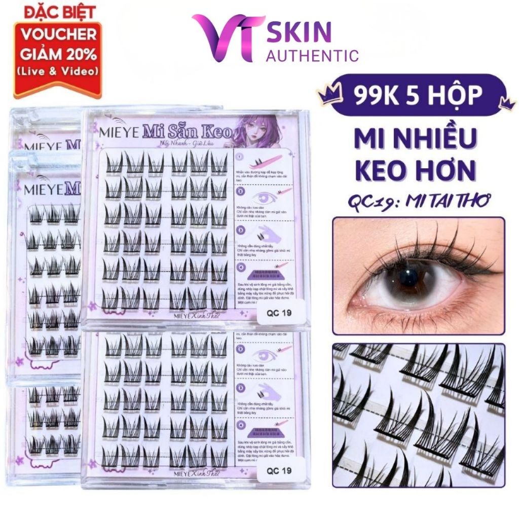 Lông Mi Giả SẴN KEO 99K/5 hộp, Mẫu Mi Tai Thỏ, Có Thể Tái Sử Dụng Mềm Mại Tự Nhiên