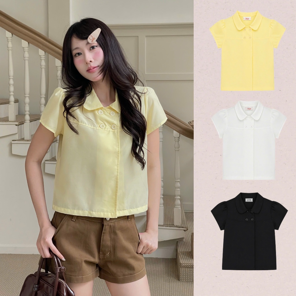 NAVIE - ( MUA 1 KÈM 1 ÁO 2 DÂY ) Áo baby doll 4 cúc thời trang nữ