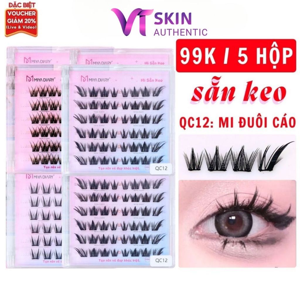 Lông Mi Giả SẴN KEO 99K/5 hộp, Mẫu Mi Đuôi Cáo, Có Thể Tái Sử Dụng Mềm Mại Tự Nhiên