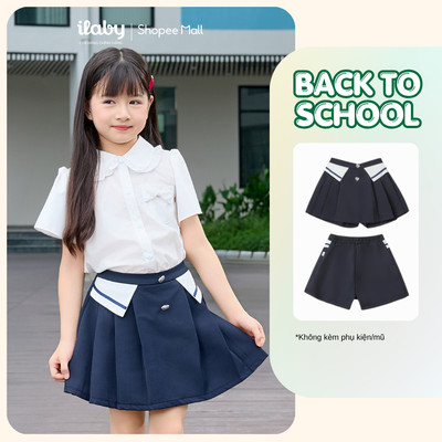 Quần giả váy xếp ly ILABY bé gái navy phong cách thanh lịch, dễ thương [3226]