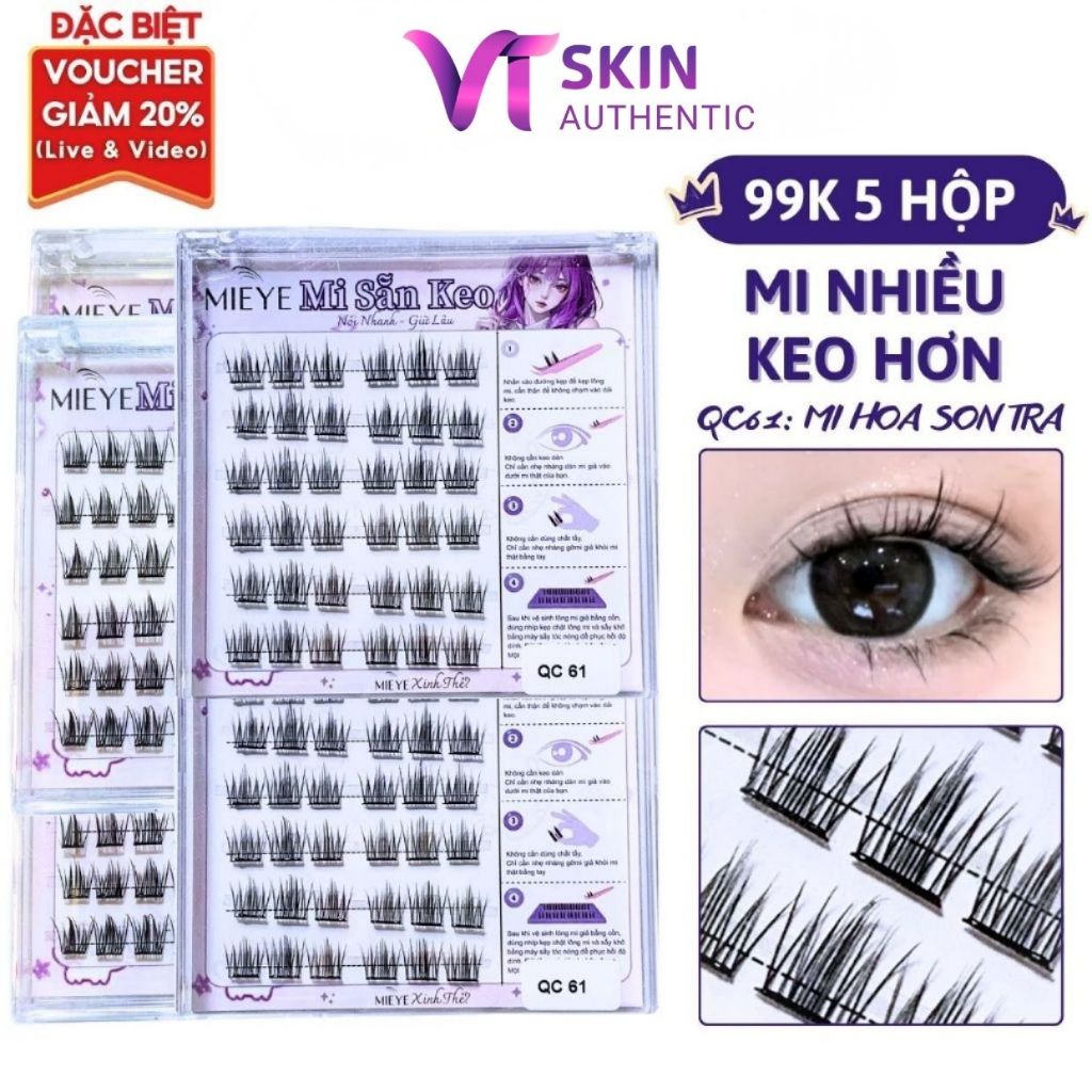 Lông Mi Giả SẴN KEO 99K/5 hộp, Mẫu Mi Hoa Sơn Trà, Có Thể Tái Sử Dụng Mềm Mại Tự Nhiên