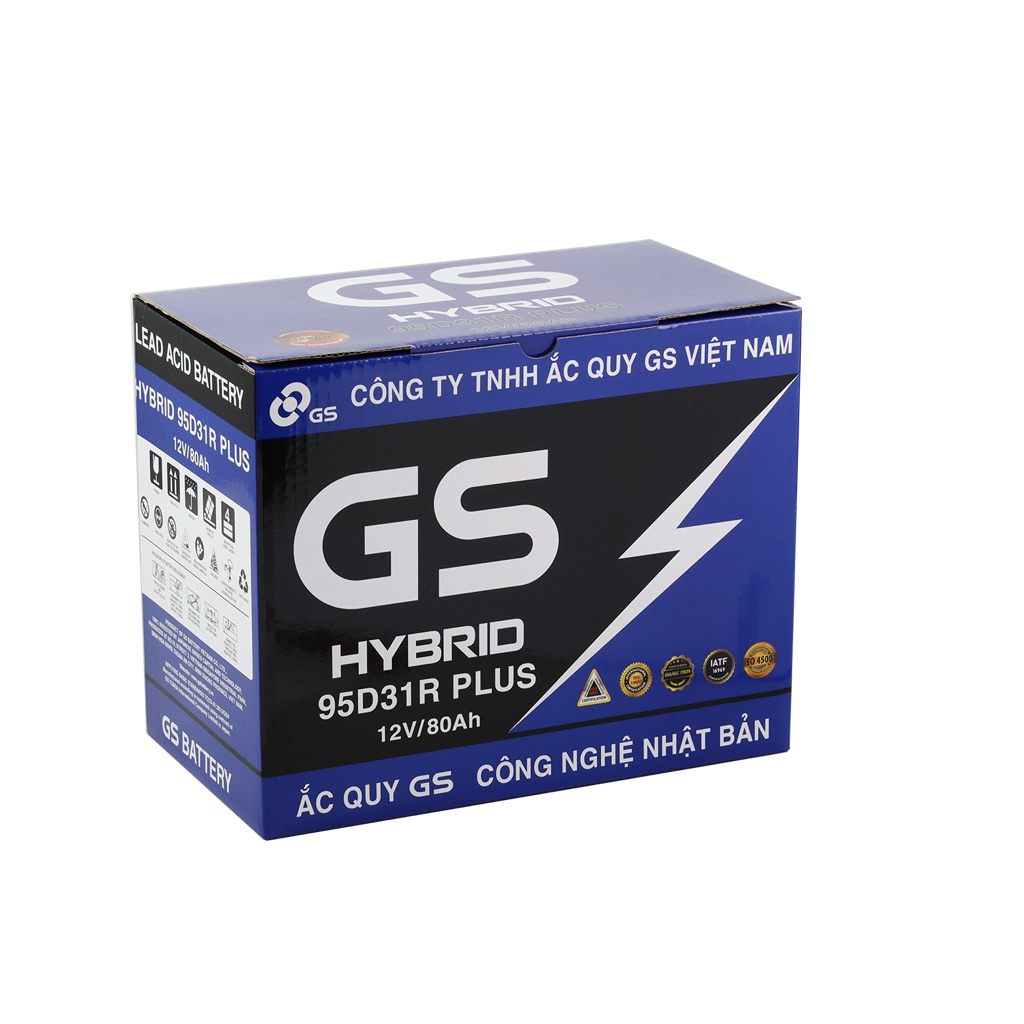 Bình ắc quy 12V-80AH, Ắc quy ô tô GS 95D31R HYBRID PLUS