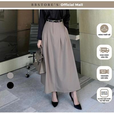 BBSTORE'S Chân Váy Công Sở Xếp Ly Lưng Cao Có Đỉa - V1924