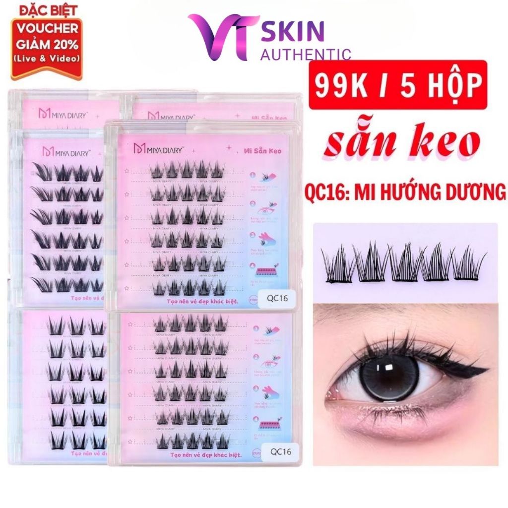 Lông Mi Giả SẴN KEO 99K/5 hộp, Mẫu Mi Hướng Dương, Có Thể Tái Sử Dụng Mềm Mại Tự Nhiên