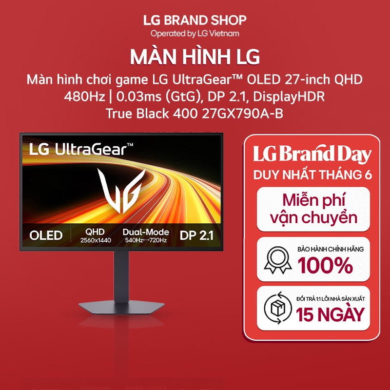 [ Chỉ giao miền Bắc ] Màn hình Gaming LG UltraGear™ OLED 27-inch QHD 480Hz | 0.03ms (GtG) 27GX790A-B
