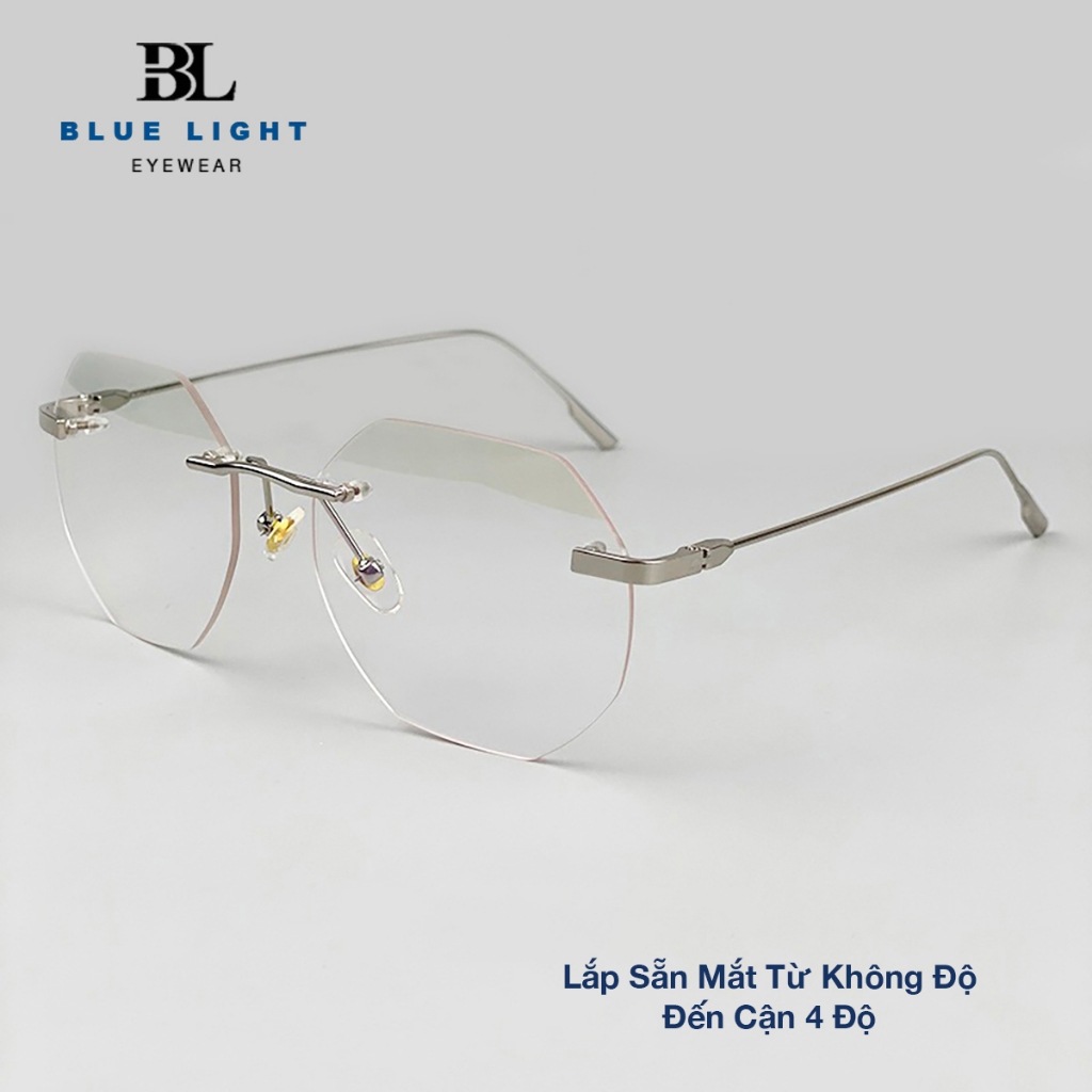 Gọng Kính Cận Lắp Sẵn Độ Cận, Kính Giả Cận Nam Nữ, Gọng Khoan Không Viền Mắt Lục Giác, Gọng Kim Loại Bạc Đen Hàn Quốc