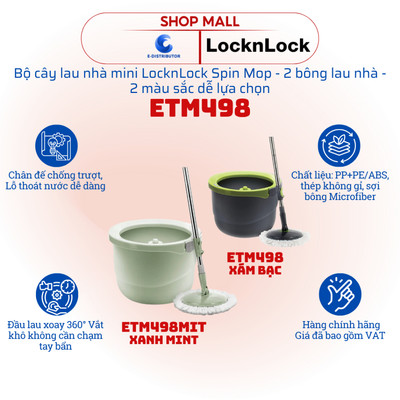 [HỎA TỐC] Bộ cây lau nhà mini LocknLock Spin Mop ETM498/ETM498MIT - Hàng chính hãng