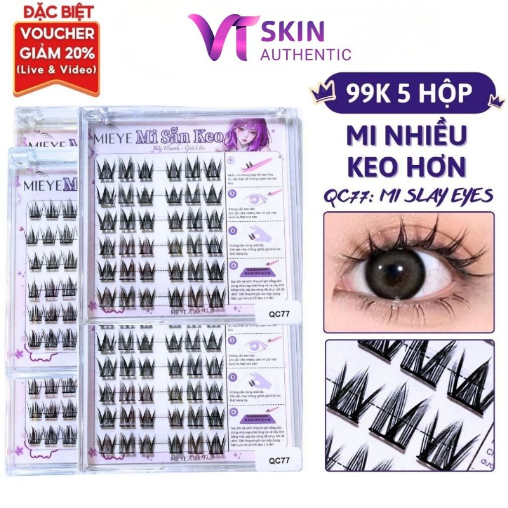 Lông Mi Giả SẴN KEO 99K/5 hộp, Mẫu Mi Slay Eyes, Có Thể Tái Sử Dụng Mềm Mại Tự Nhiên