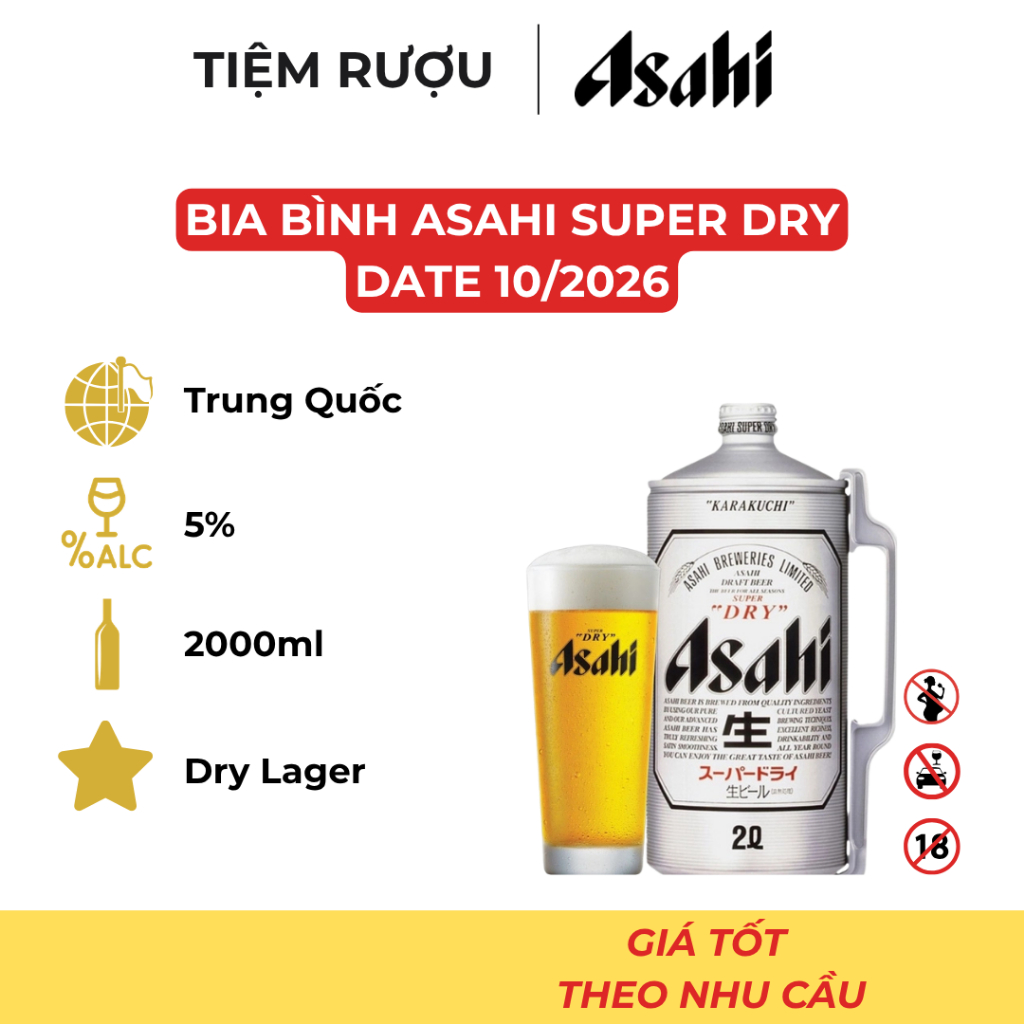 Bia Asahi Nồng Độ 5%, Bình 2000ml, Date 10/2026 - Hương Vị Nhật Bản Trên Tay Bạn