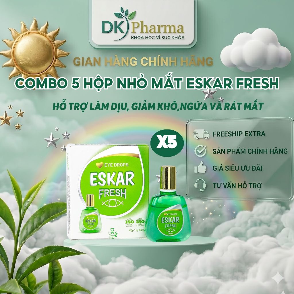 Dung Combo 2 Hộp Dịch Nhỏ Mắt Eskar Fresh Hỗ Trợ Làm Dịu Mắt,Giảm khô,Ngứa Và Rát Mắt-DK Pharma