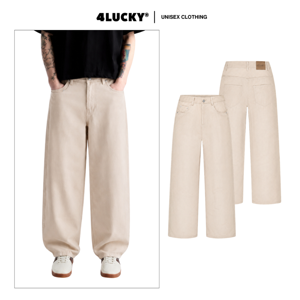 Quần Kaki Ống Suông Basic Unisex 4Lucky 6239, Quần Thời Trang Nam Nữ Ống Rộng Phong Cách Streetwear