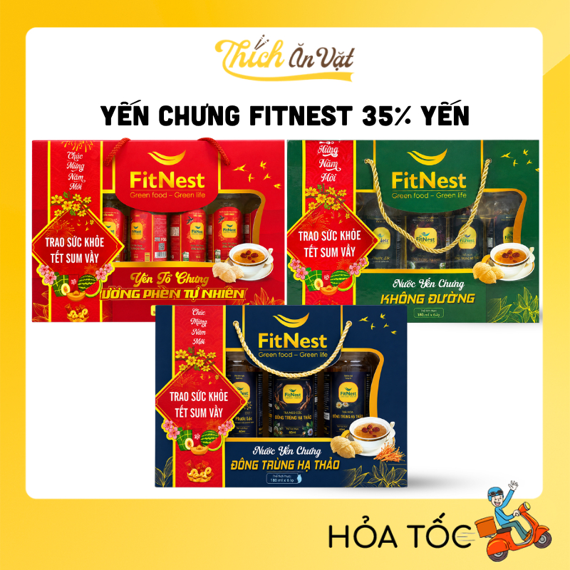 Yến Chưng Fitnest 35% Yến (Đông Trùng Hạ Thảo, Đường Phèn, Không Đường) - Hộp Yến Fitnest 900ml (6 H
