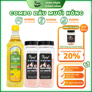 Muối hồng Hymalaya hũ 1.1kg Vipep + Dầu Hạt cải nhập khẩu Canada dùng trộn salad, chế biến món ăn - Gia vị Vipep