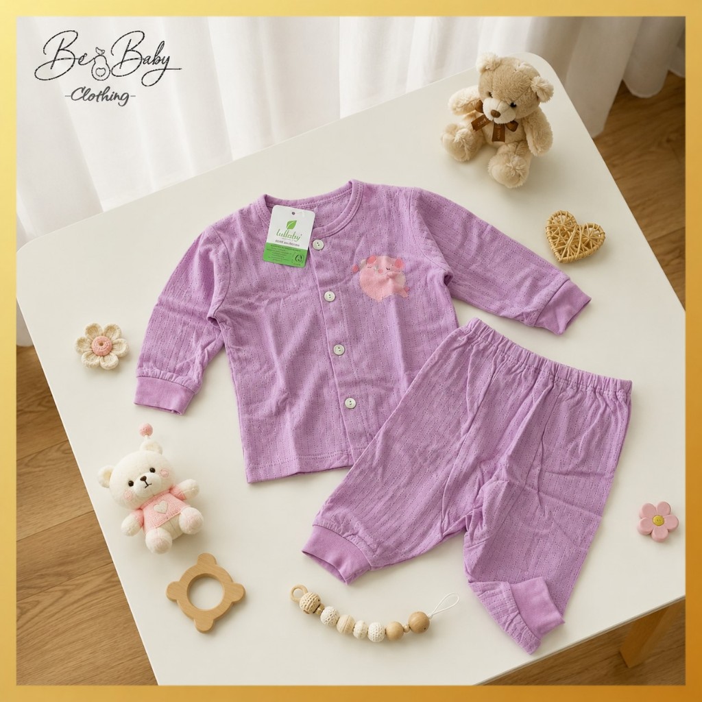 [1-3M] Bộ Dài Tay Sơ Sinh Họa Tiết Heo Màu Tím Cho Bé - Lullaby (Bơ Baby)