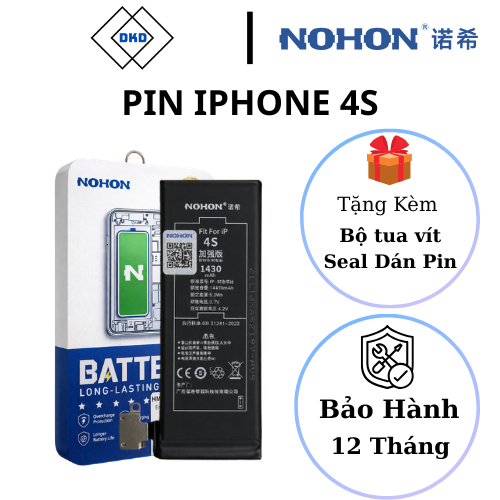 Pin NOHON cao cấp cho Iphone 4s (1430 mah) - Bảo hành 12 tháng