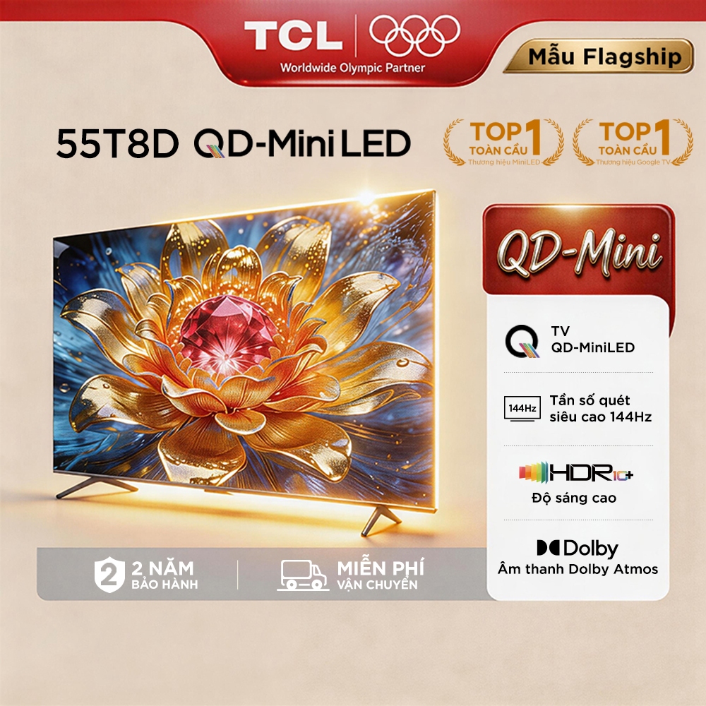 【VHL x TCL】TCL 55 inch QD-MiniLED mới 55T8D, tần số quét siêu cao 144Hz, HDR10+, Chứng nhận Dolby Atmos, Lắp 0đ HCM HN | BigBuy360 - bigbuy360.vn