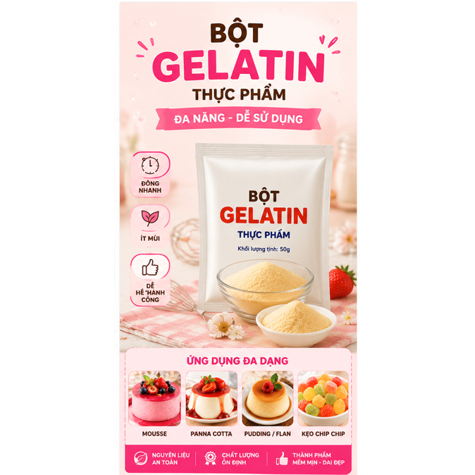 Bột gelatin làm bánh lạnh mousse, pudding...