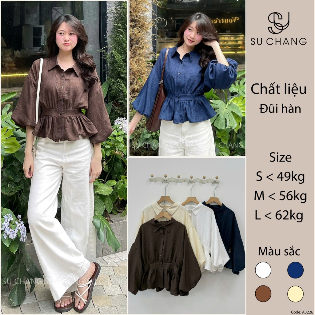 Áo Sơ Mi Bo Eo Lưng Chun Tay Bồng Cúc Dọc Đũi Hàn A3226 Su Chang Thời Trang Nữ | BigBuy360 - bigbuy360.vn