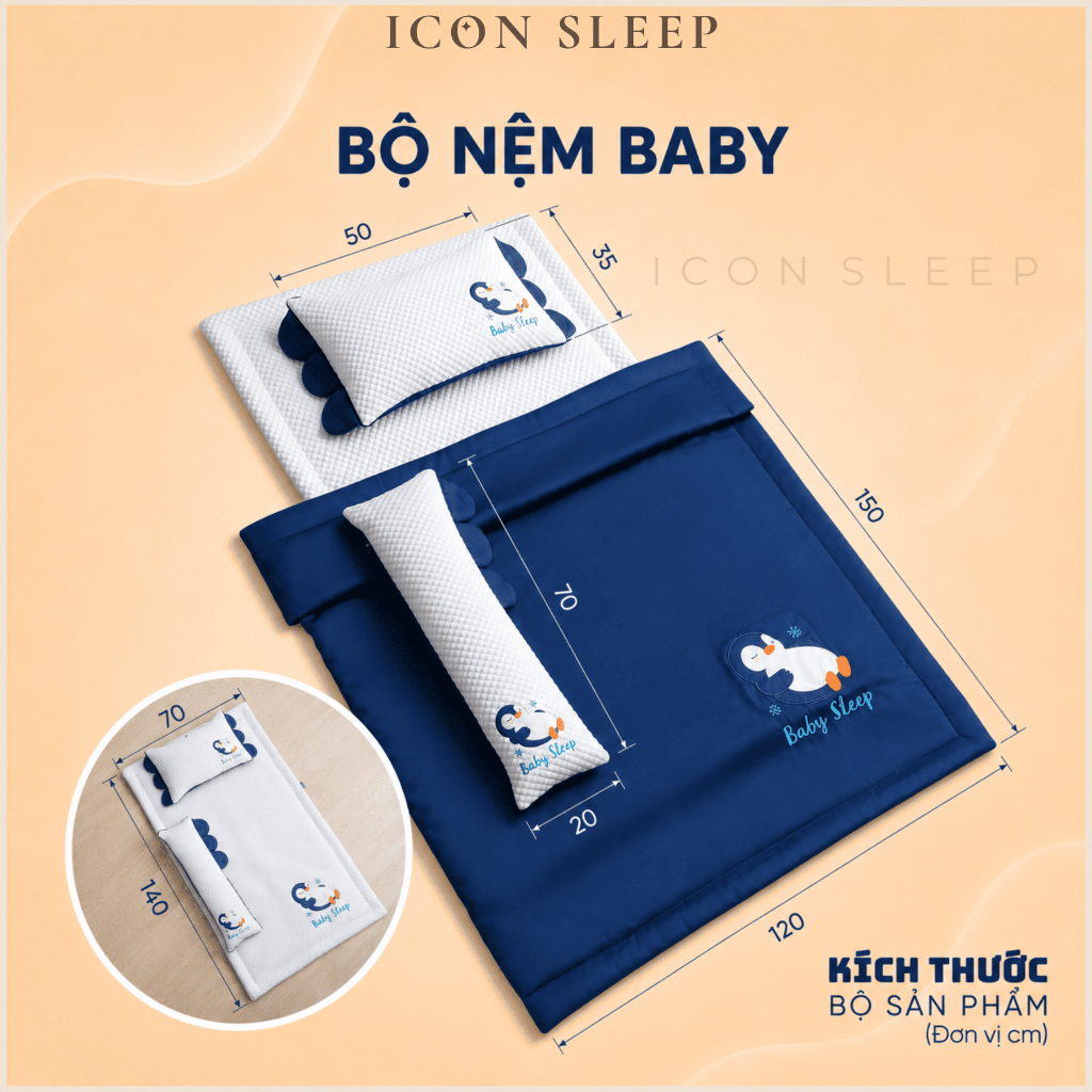 Bộ Nệm Trẻ Em Baby Sleep Edena Chính Hãng - Nệm Ngủ Cho Bé Mềm Mại, Thoáng Khí