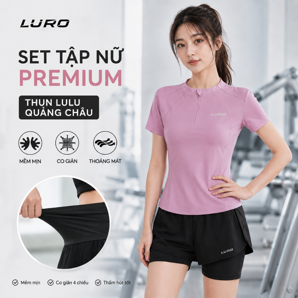 Q96L — Bộ tập thể thao dáng lửng phối lưới