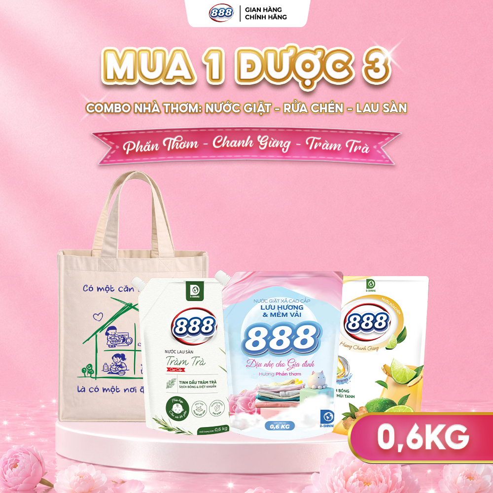 [Tặng túi tote] Nước Giặt Phấn Thơm túi 0.6kg + Nước Rửa Chén Chanh Gừng túi 0.6kg + Nước Lau Sàn Tr