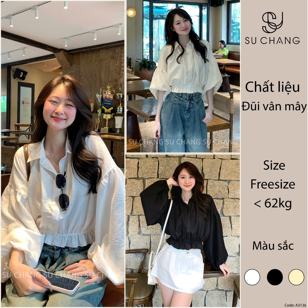 Áo Sơ Mi Dáng Croptop Tay Bồng Chun Dưới A3136 Su Chang Thời Trang Nữ Bigsize
