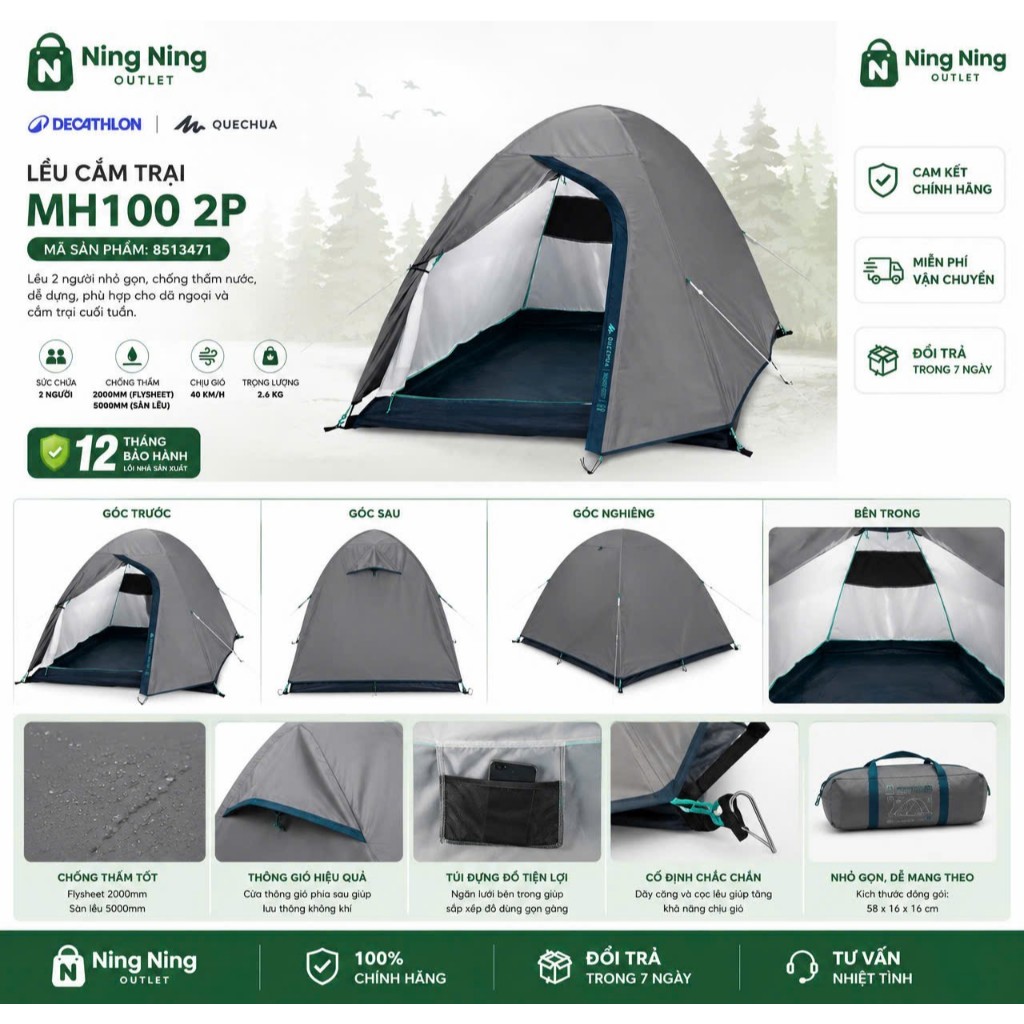 Lều cắm trại mh100 DECATHLON quechua Mã 8513471, Mã 8553542, Mã 8648391