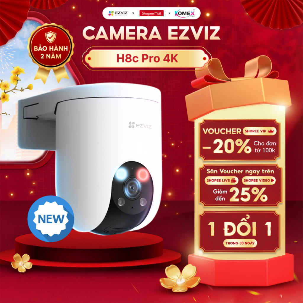 [NÂNG CẤP] Camera Ngoài Trời EZVIZ H8c Pro 4K 3K 5MP 8MP Nâng Cấp Đèn Cảnh Báo Đỏ - Xanh Wifi 6 5Ghz