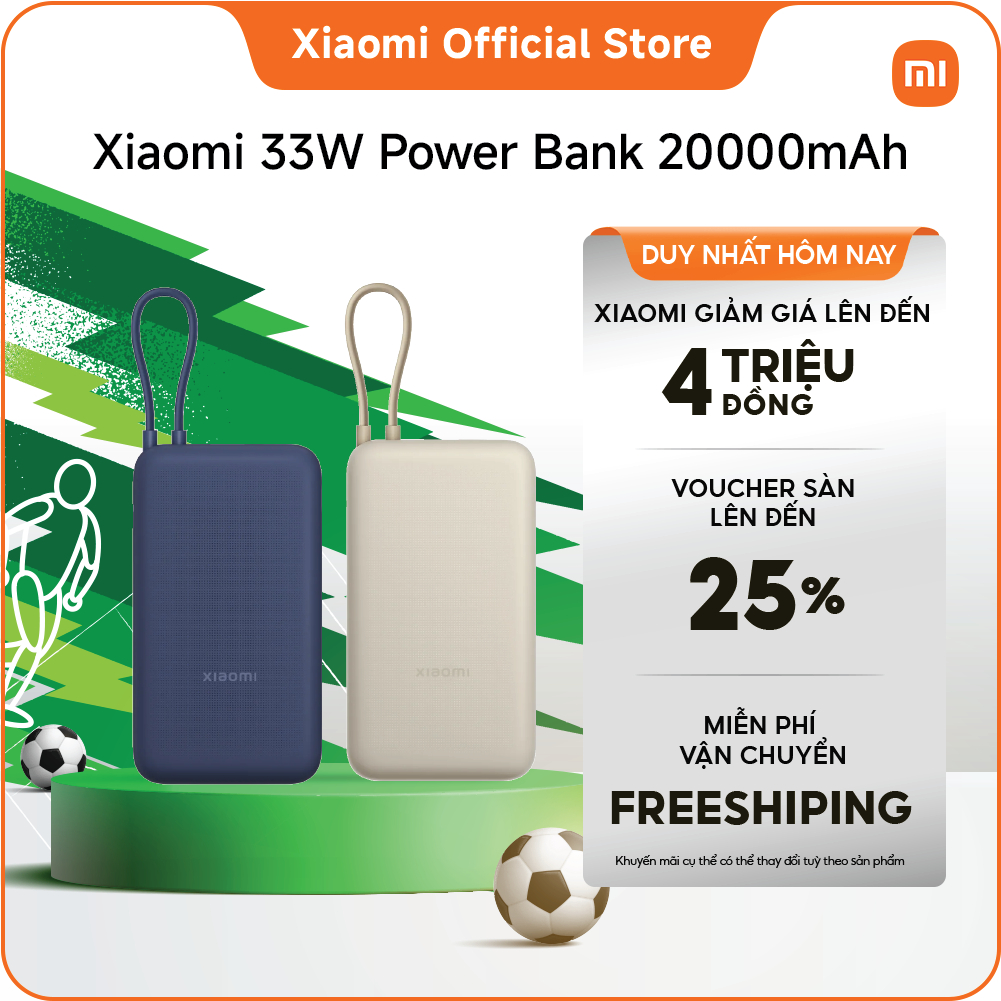 Pin sạc dự phòng 33W Xiaomi Power Bank 20000mAh Integrated Cable, Sạc nhanh hai chiều, công suất, dùng lâu