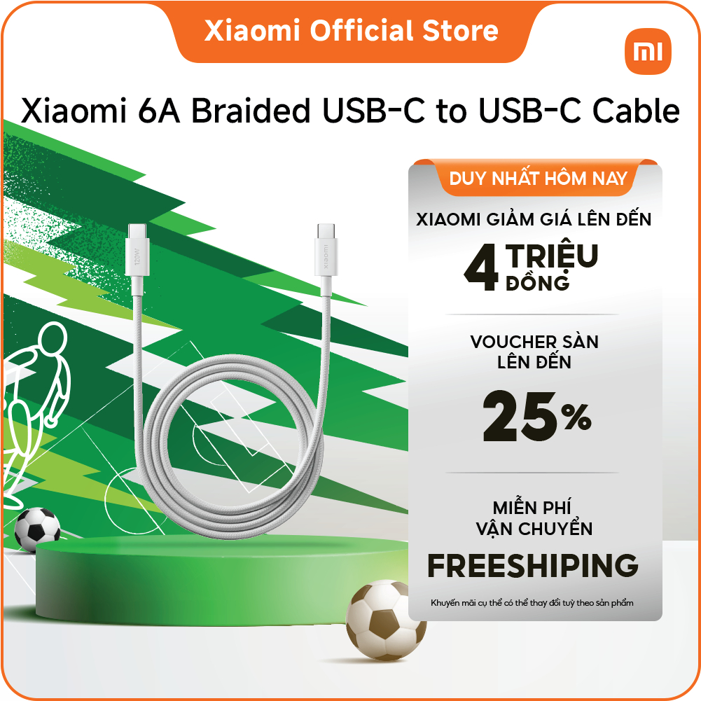 Cáp sạc dài 2m Xiaomi 6A Braided USB-C to USB-C Cable