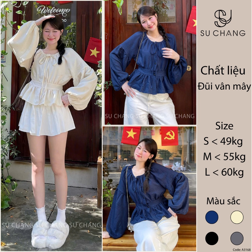 Áo Sơ Mi Cổ Nơ Tay Bồng Chun Lưng Chất Đũi A3168 Su Chang Thời Trang Nữ | BigBuy360 - bigbuy360.vn