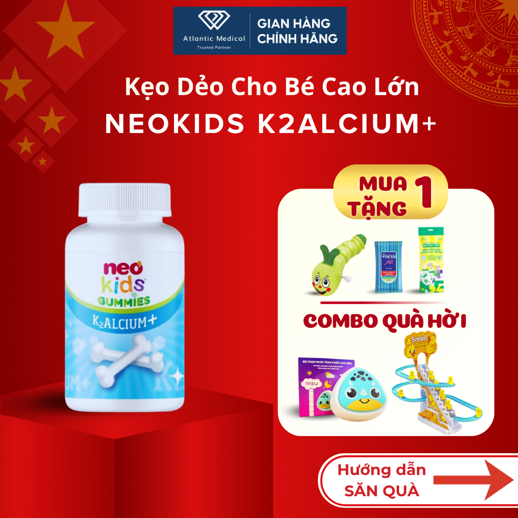 [Quà xinh] Kẹo Dẻo Canxi Vị Sữa Chua NEO KIDS GUMMIES K2ALCIUM Bổ Sung Canxi D3 K2 MK7 Cho Con Cao L