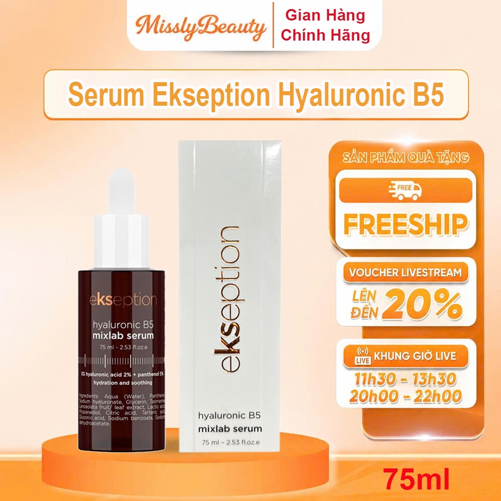 Serum Ekseption Hyaluronic B5, HA + 5% B5 dưỡng ẩm phục hồi da 75ml