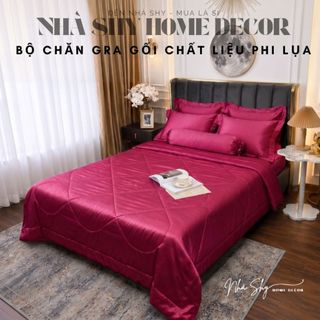 Trọn Bộ Gra Phi Lụa Bóng Cao Cấp - Bộ Gra Chất Mát Mịn 4 Món Và 5 Món - Nhà Shy Home Decor