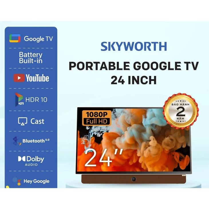 [Chính Hãng 100%] Google Tivi Skyworth Xách Tay Di Động Skyworth Full HD 24" 24P6300 Bền BH 24 Tháng