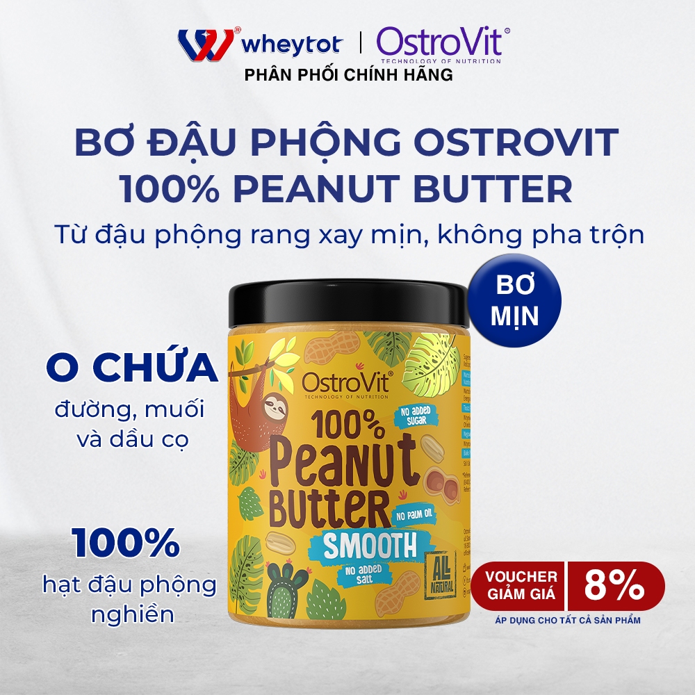 Bơ đậu phộng OstroVit 100% Peanut Butter bổ sung protein và năng lượng cho người tập luyện (Hũ 500g,