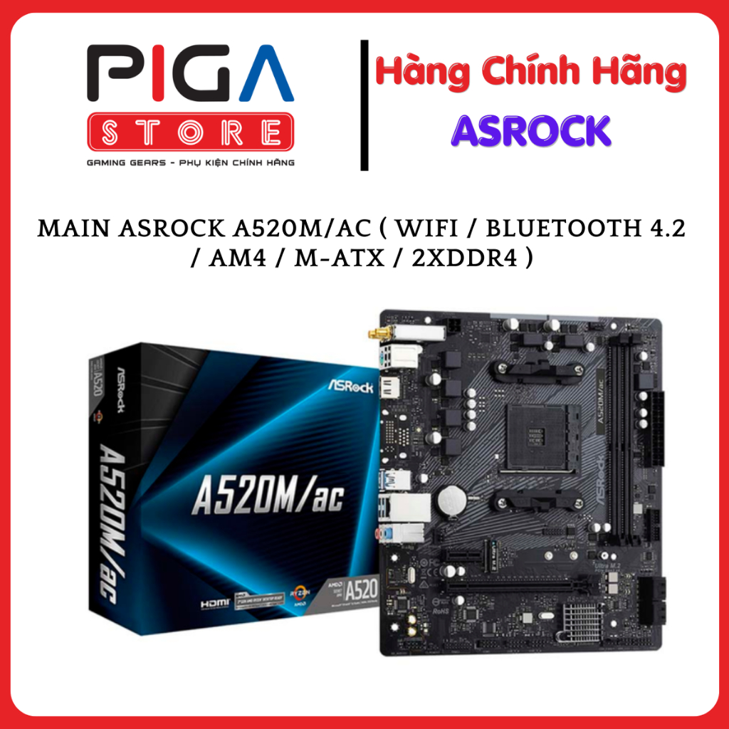 MAIN ASROCK A520M/AC ( WIFI / BLUETOOTH 4.2 / AM4 / M-ATX / 2XDDR4 )