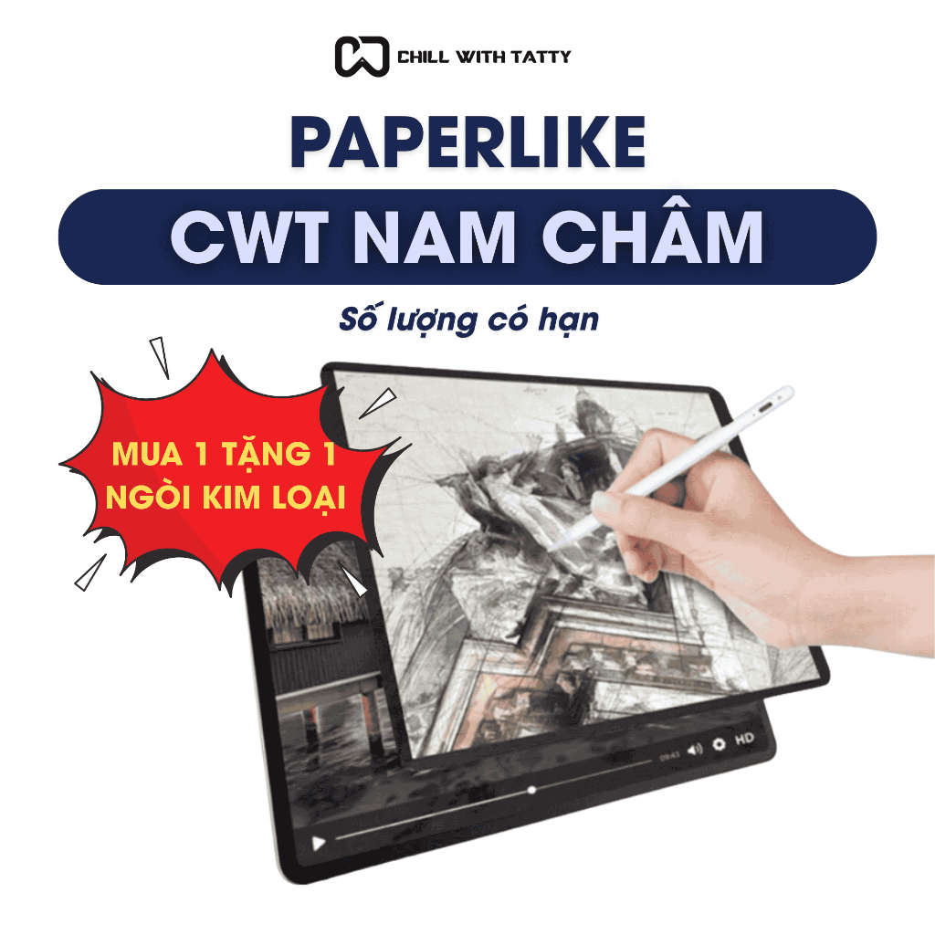 Dán màn hình i.p.ad PAPERLIKE NANO/NHÁM dán hàng chính hãng mặt nhám, tạo cảm giác viết vẽ chân thật