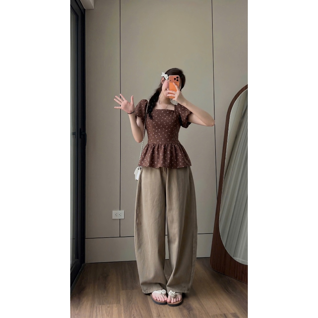 ÁO HOA NHÍ LƯNG CHUN áo kiểu babydoll cổ vuông vải đũi hàn điệu đà đi chơi chụp ảnh có size tới 100kg Huyền Lucy | BigBuy360 - bigbuy360.vn