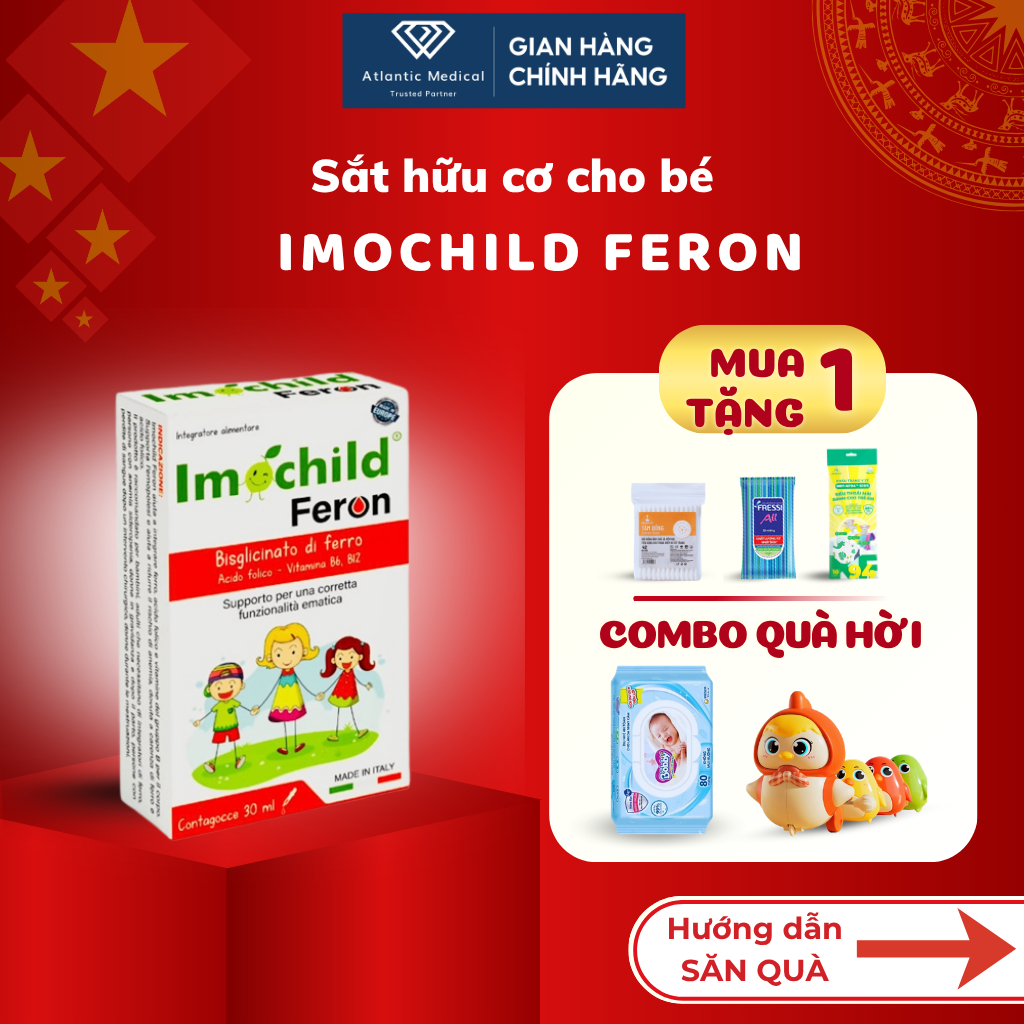 Siro Sắt Hữu Cơ Imochild FERON Vị Chanh Bổ Sung Sắt Amin Vitamin B6 B9 B12 Cho Bé Khỏe Mạnh Lọ 30ml