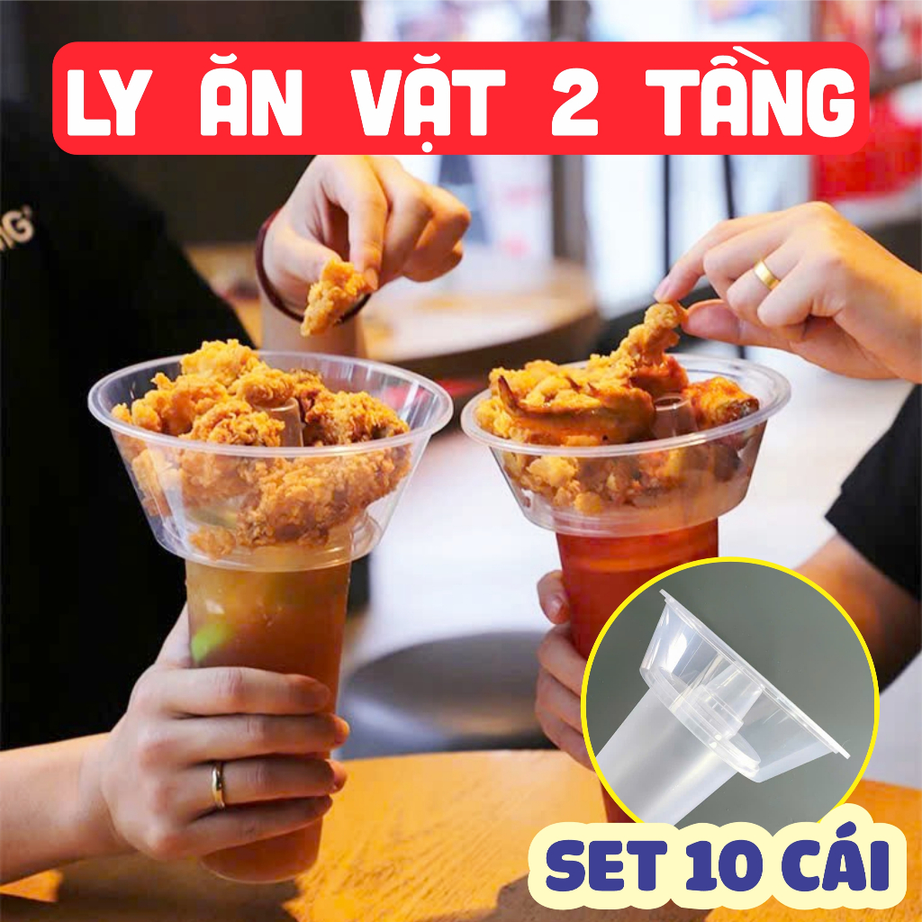 MẪU HOT: 10 Bộ ly nhựa ăn vặt 2 tầng, ly trà sữa kèm khay, lẩu ly,  ly phễu 2 tầng, ly nhựa kèm khay