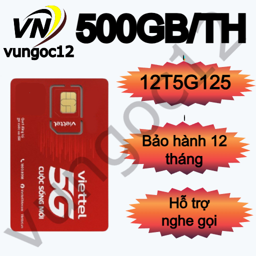 ( BAO ĐỦ 12T) SIM 5G VIETTEL 12T5G125 TẶNG 500GB/THÁNG DKCC LÀM DC ESIM